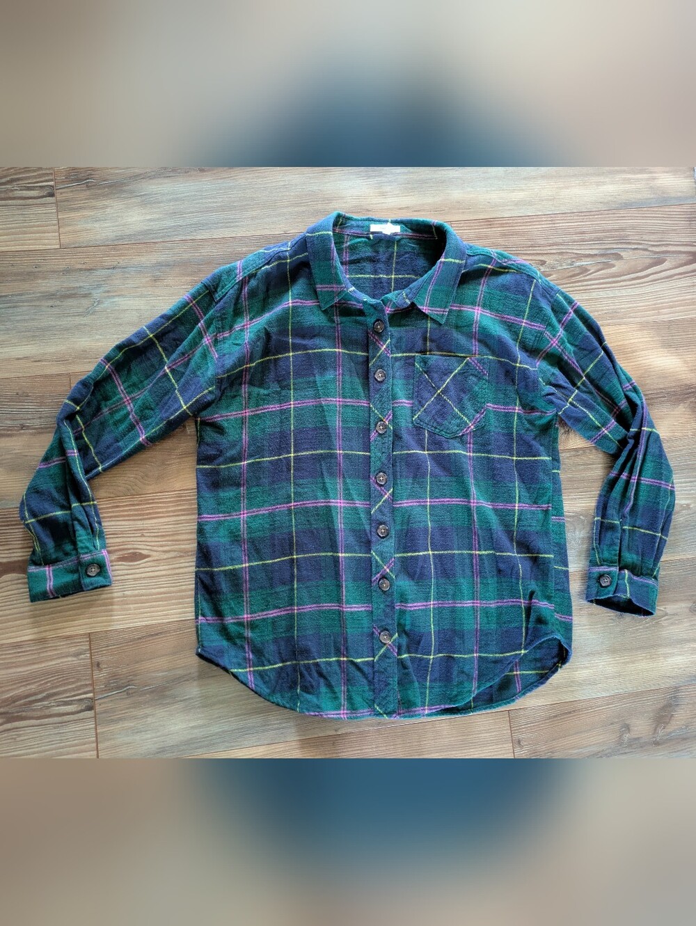 Maurices Green Blue Pink Plaid Long Sleeve Flannel Button Down Shirt Large